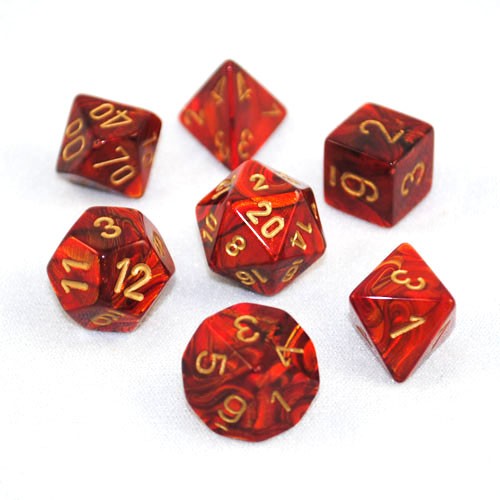 Set of 7 Chessex Scarab Scarlet/gold RPG Dice